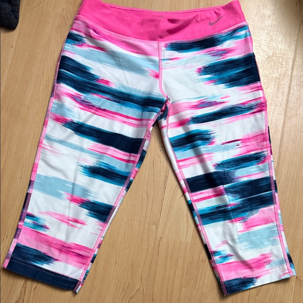 Nike Dynamic Pink and Blue Striped Leggings